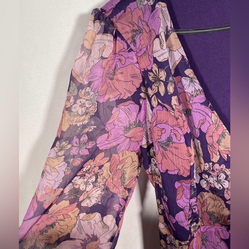 Lulus NWT “Feeling Sweet” Purple Floral Print Long Sleeve Wrap Maxi Dress. Large - Picture 9 of 15